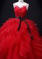 Red Spaghetti Straps Tulle Sweetheart Long Prom Dress with Ruffles 3