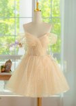 Champagne Off the Shoulder Tulle Short Cocktail Dress