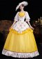 Yellow Printed Ruffled Half Sleeves Floor Length Venice Carnival Holiday Festive Formal Dress