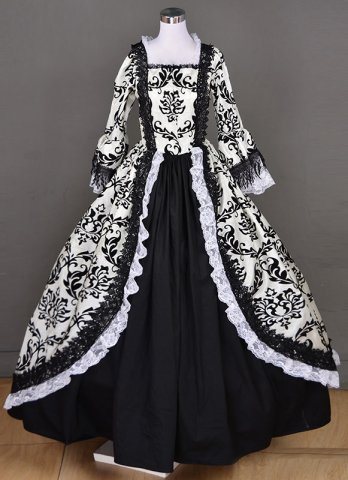 독특한 베이지 색 브로케이드 꽃 고딕 빅토리아 르네상스 드레스