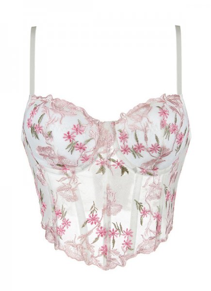 Sweetheart Embroidered Floral Spaghetti Straps Corset With Cups