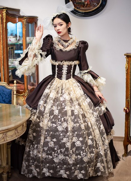 Vintage Southern Belles Brown Lace Dress Carnival Ball Gown