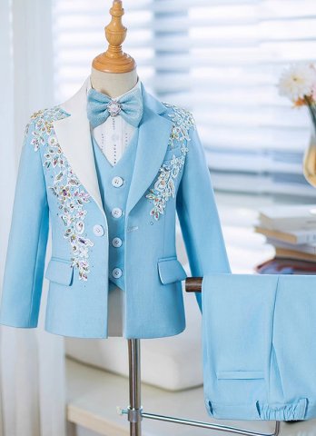Kids Boys Blue Embroidery Formal Blazer Dress Boy Wedding Party Outfit