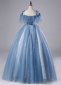 Princess Blue Spaghetti Straps Embroidery Tulle Holiday Party Dress 1