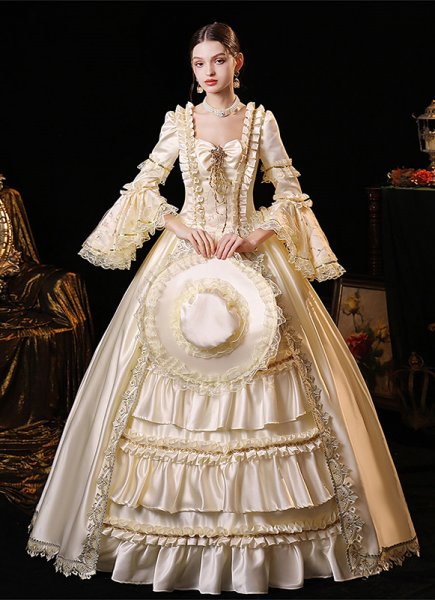 New Women Champagne Renaissance Costume Birthday Wedding Masquerade Party Dress Theater Costume