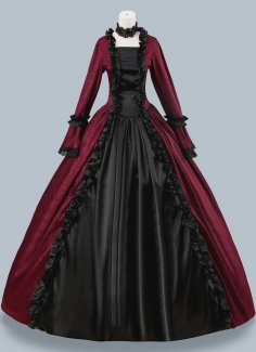 Women Burgundy Brocade Victorian Dress Masquerades Holiday Costume