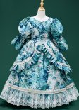 Birthday Girl Vinatge Ball Gown Children Brocade Jacquard Oil Painting Dresses