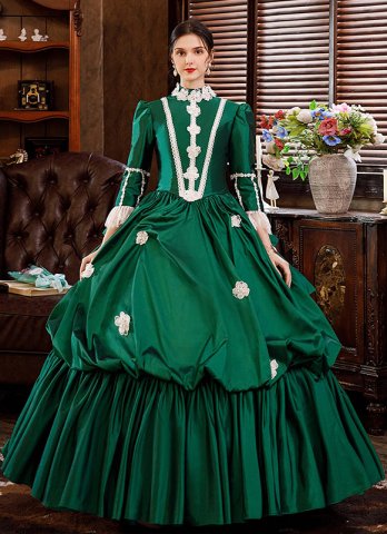 새로운 도착 그린 로코코 마리 앙투아네트 드레스 극장 의상