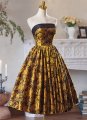 Yellow Vintage Off-the-Shoulder Jacquard Brocade Prom Homecoming Dress