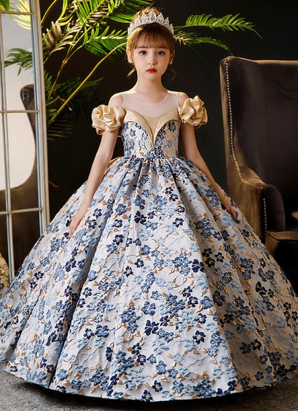 Children Princess Jacquard Off Shoulder Party Dress