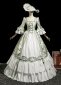 Noble Rococo Baroque Renaissance Light Green Masked Prom Dress Square Neckline Half Sleeves Pearl Bow Long Party Dress With Hat