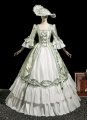 Noble Rococo Baroque Renaissance Light Green Masked Prom Dress Square Neckline Half Sleeves Pearl Bow Long Party Dress With Hat