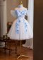 Blue Off the Shoulder Applique Girls Prom Homecoming Dress 3