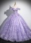 Purple Sequin Applique Off Shoulder Neck Tulle Party Formal Dress