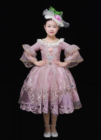 Kids Southern Belle Pink Ball Gown Girls Masquerade Party Dress