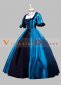 Blue And Black Short Sleeves Square Collar Renaissance Victorian Ball Gown
