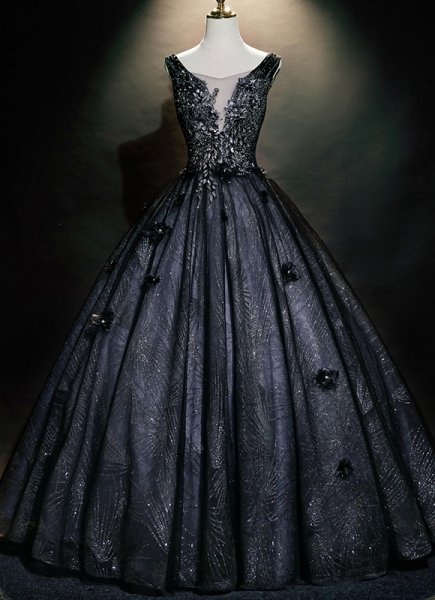 Customized Black Shiny Sleeveless Deep V-neck Party Dresses