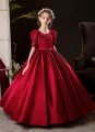 Christmas Children Girl Burgundy A-line Satin Formal Dress