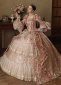 Marie Antoinette Queen Pink Fantasy Dress Brocade Floral Gown 1