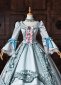 Blue Floral Brocade Bow Lace Long Sleeve Victorian Tea Party Dress 5