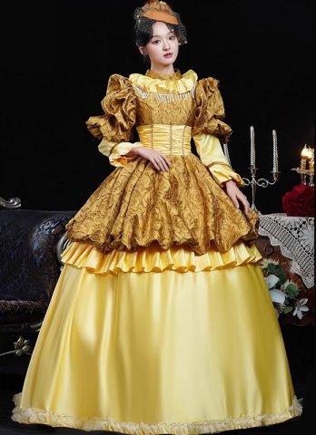 Women Yellow Venice Carnival Costumes Holiday Masquerade Party Ball Gown