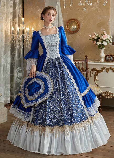 Women Holiday Masquerade Queen Ball Gown Blue Carnival Dress
