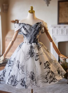 Black Floral Print Off-the-Shoulder Mini Dress Sleeveless Short Party Dress