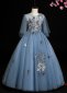 Custom Made Children Girl Embroidery Sequin Blue Tulle Party Dress