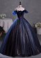 Deep Blue Off Shoulder Tulle Long Formal Dress 1