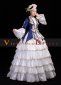 Blue Long Flare Sleeves Lace Flower Vintage Rococo Women Party Dress