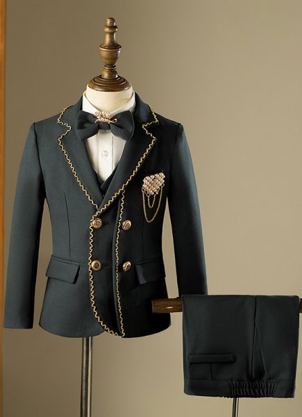 Boys Premium Tuxedo Ring Bearer Outfit Kids Gentlemen 5Pcs Formal Suits