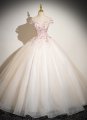 Princess A Line Off The Shoulder Champagne Appliques Prom Dress