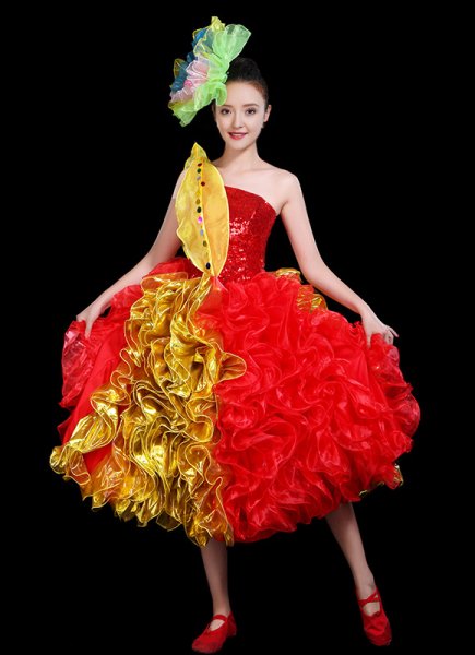 Girls Red Stage Dancer Dresses Festival Parades Tutu Dress