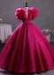 Rose Red Gorgeous Appliques Tulle Prom Dress With Flower 1