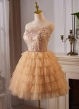 Khaki Off the Shoulder Sequin Tulle Cake Short Date Night Dress