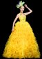 Yellow Halterneck Women Tulle Tutu Dance Dresses Flower Bud Stage Dress up