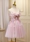 Pink Strapless A Line Sweetheart Short Corset Graduation Dress With Flower