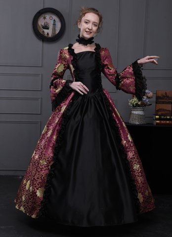 18th Century Women Rococo Ball Gown Renaissance Purple Floral Brocade Long Gothic Victorian Dress Masquerade Party Costumes