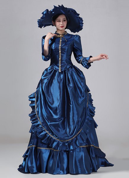 Blue Victorian Bustle Dresses Edwardian Masquerade Ball Dresses
