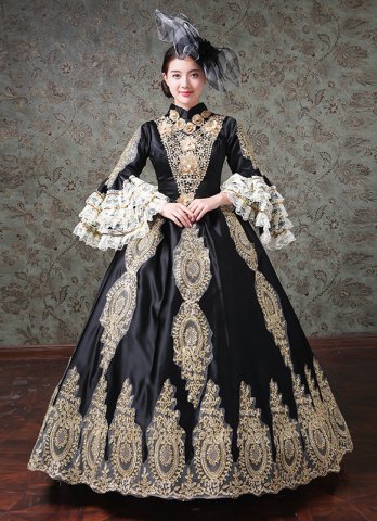 여성 할로윈 뱀파이어 드레스 블랙 자수 마리 앙뜨와네트 고딕 볼 가운 가운 무대 극장 의상