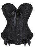 Black Lace Overlay Sweetheart Corset With Ruffle Trim