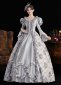 Purple Printed Long Flare Sleeve Floor Length Masquerade Ball Dress