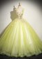 Sparkly Lemon Yellow Sleeveless Appliques Evening Dress