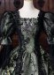 Dark Green Floral Brocade Lace Puff Sleeves Gothic Victorian Dress 4