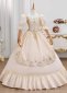 Champagne Embroidered Lace Puff Sleeve Formal Prom Dress 2