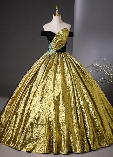 Custom-made Gold Off Shoulder Leaf Decoration Party Dress