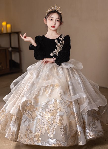 Vintage Girls Jacquard Masquerades Dresses For Children