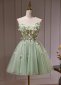 Green Off Shoulder Embroidery Beading Tulle Corset Mini Cocktail Dress