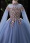 Girls Blue Sequin Cape Sleeve Tulle Beauty Contest Carnival Dresses 2