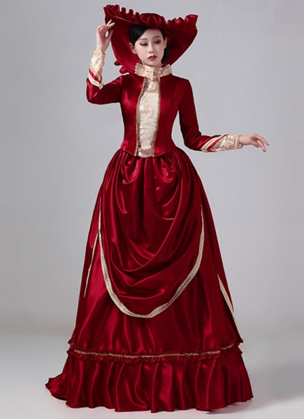 Custom-made Christmas Burgundy Victorian Bustle Reenactment Costumes